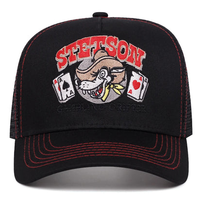 Personalizovaná nová prodyšná síťovaná čepice STETSON s motivem vlčí hlavy, pokerová čepice, outdoorová sportovní čepice s kšiltem proti slunci, streetová hiphopová čepice, unisex