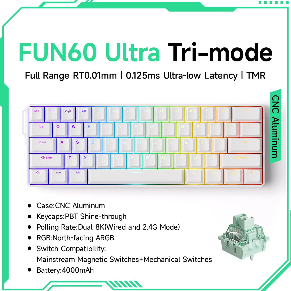 Teclado gaming mecánico Akko MonsGeek FUN60 Ultra con interruptores magnéticos 60%, Rapid Trigger, 8K HE/TMR, teclado gamer personalizado de aluminio
