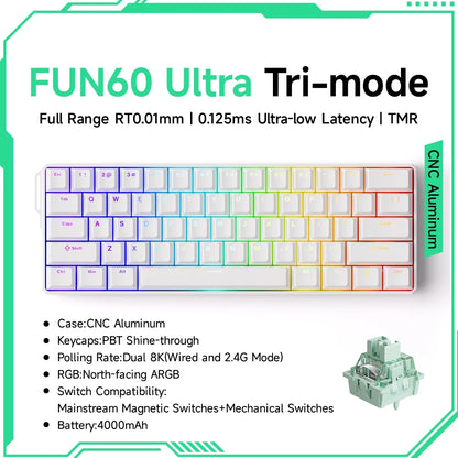 Teclado gaming mecánico Akko MonsGeek FUN60 Ultra con interruptores magnéticos 60%, Rapid Trigger, 8K HE/TMR, teclado gamer personalizado de aluminio