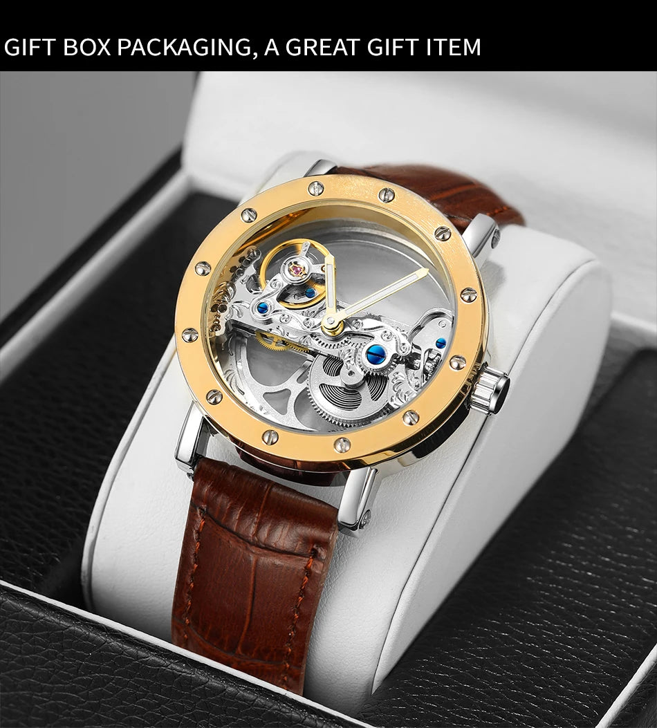 2026 Top Brand Luxury Steel Skeleton Tourbillon Automatic Watch Men's Leather Mechanical Waterproof Luminous Elegant Wrist Clock