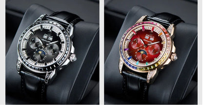 OBLVLO Men Automatic Watch 40mm Mechanical Wristwatch 5ATM Luminous Crystal Bezel Year,Month,Week,Date,24 Hours TY1655 Mov.