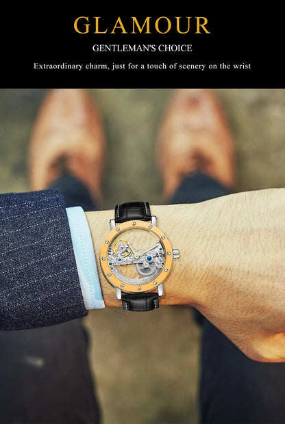 2026 Top Brand Luxury Steel Skeleton Tourbillon Automatic Watch Men's Leather Mechanical Waterproof Luminous Elegant Wrist Clock