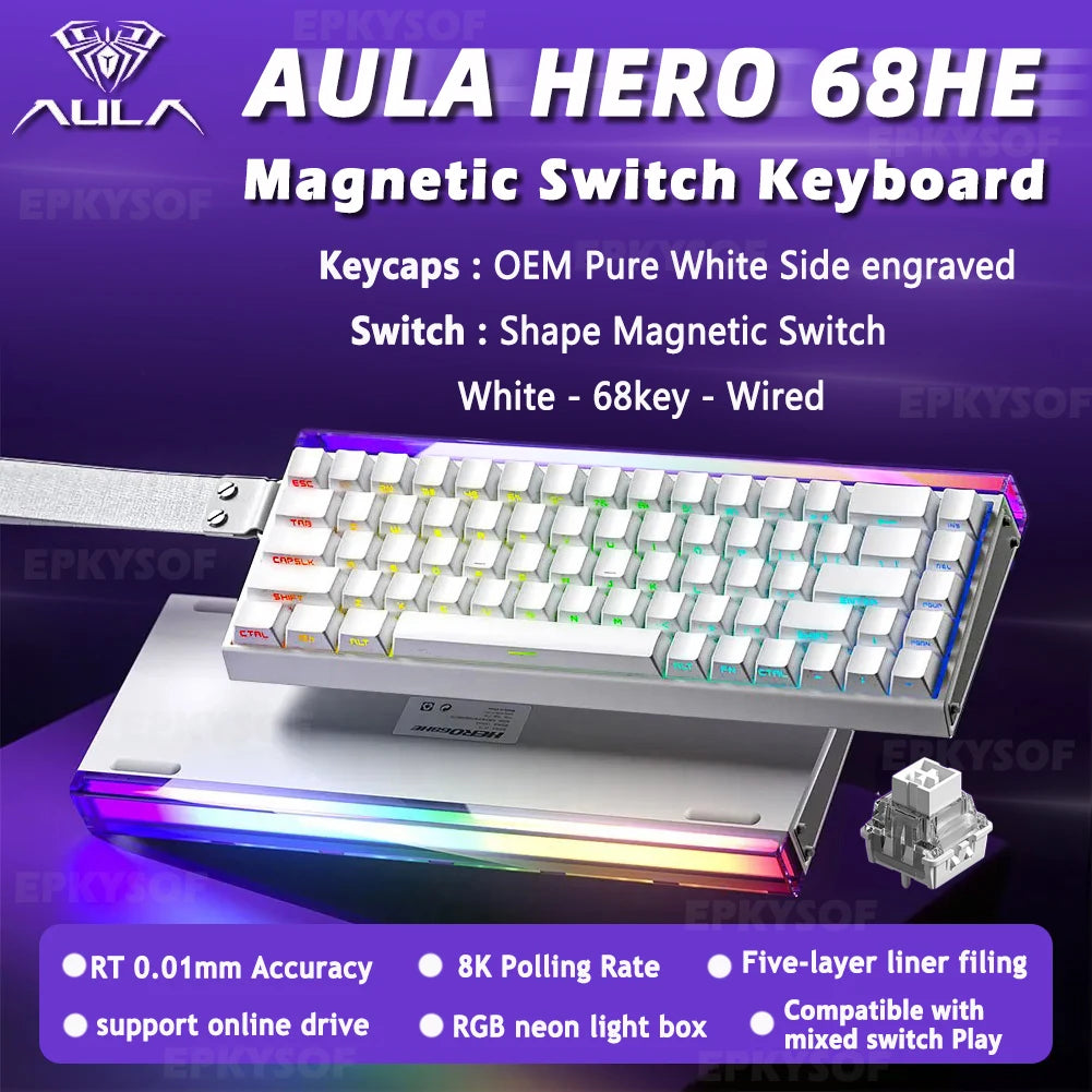 AULA HERO 68HE Teclado Mecânico Gaming RGB com Switch Magnético Rapid Trigger Retorno 8K com Fio Teclado Personalizado para Esports
