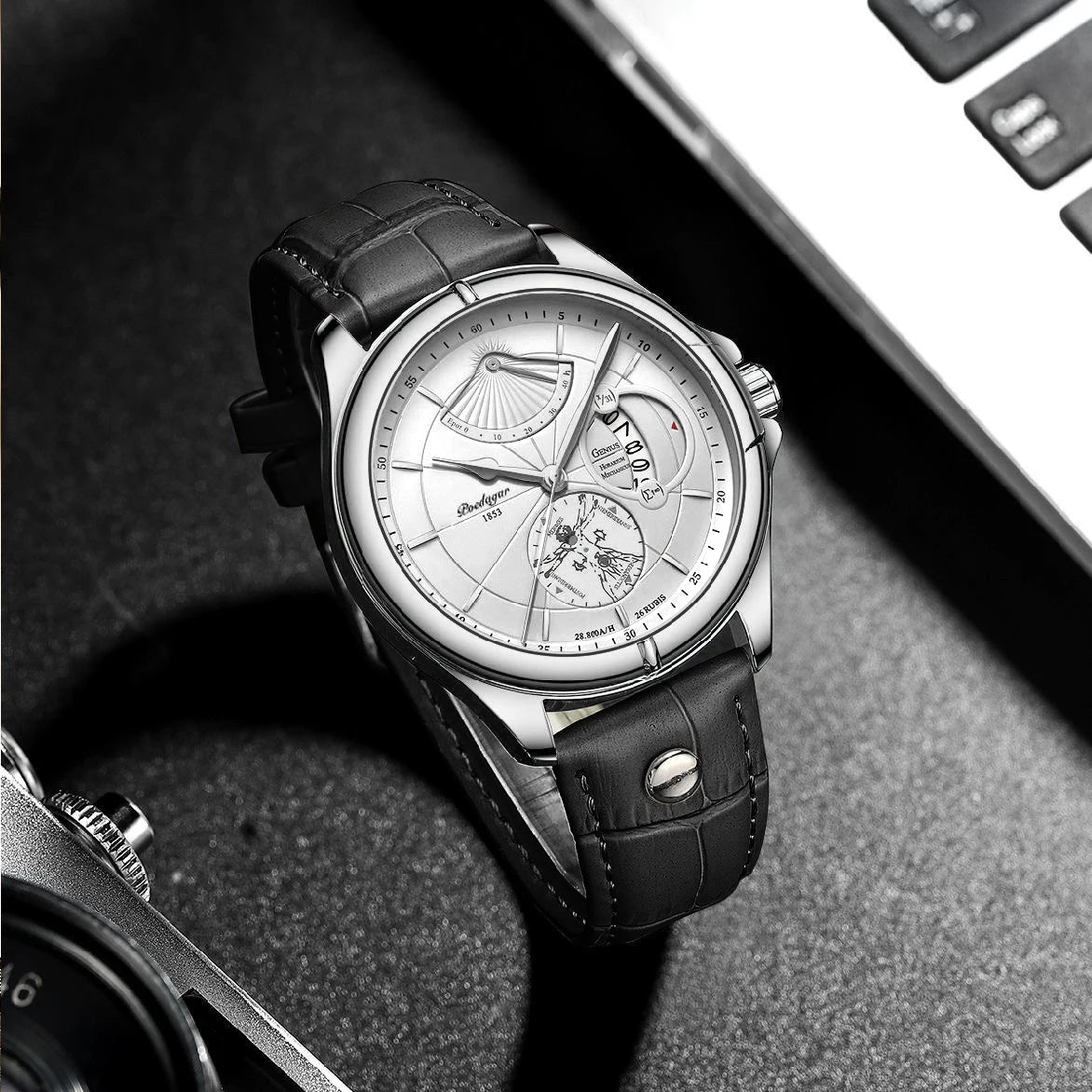 POEDAGAR Quarz-Armbanduhr für Herren – Business-Stil, luxuriös, wasserdicht, beleuchtet, mit Datumsanzeige und Lederarmband – Elegante Herrenuhr