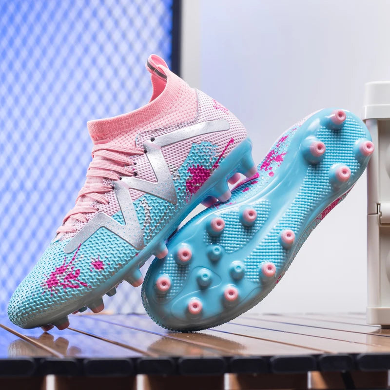 AG/FG Long Studs Soccer Shoes, PU Fabric Mixed Upper, TPU Sole Wear-Resistant Anti-Slip, Men Women Kids Youth Outdoor Sports