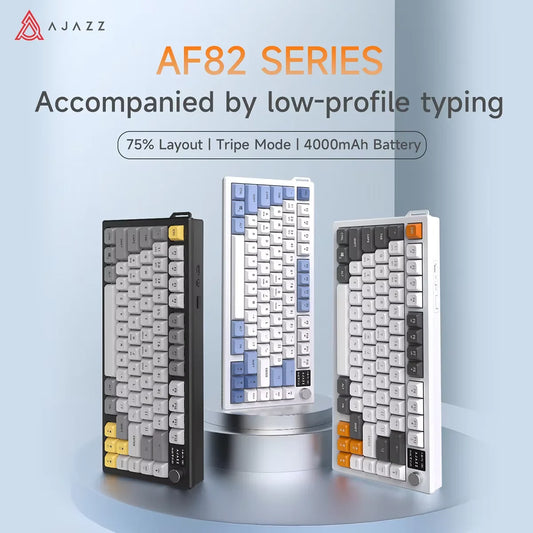 Teclado AJAZZ AF82 Office Low Profile RGB com fios/sem fios para gaming, layout 75%, 82 teclas, bateria de 4000mAh para Win/Mac