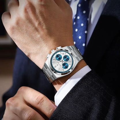 Pánské hodinky POEDAGAR – luxusní chronograf z nerezové oceli, s datem, vodotěsné a s luminiscenčními prvky – sportovní náramkové hodinky s quartzovým strojkem