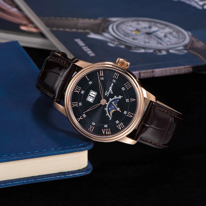 Sugess Moonphase Watch of Men 40mm Automatic Mechanical Wristwatches Seagul ST2528 Movement Stainless Steel Blue Sandstone Dial