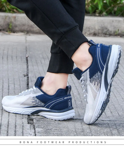 BONA New Popular Style Men's Running Mesh Weaving Upper Sport Shoes Ventilated Jogging Walking Sneakers Lace-Up