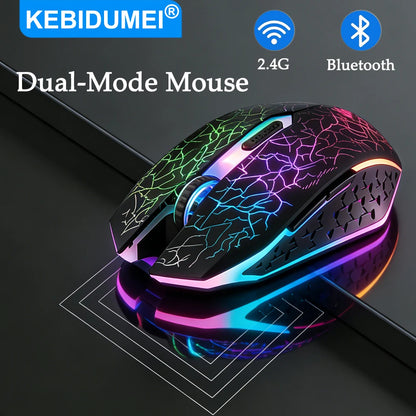 Rato Gaming RGB 2.4G sem fios, rato Bluetooth 1600DPI, 6 botões silenciosos, rato ergonómico de modo duplo para escritório, para MacBook e PC