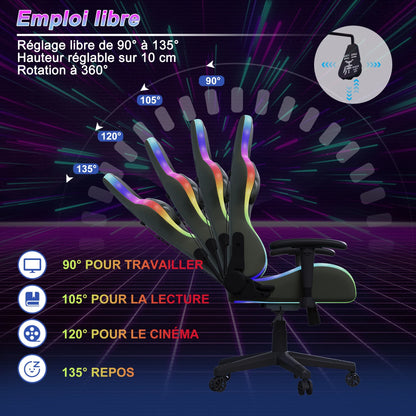 Ergonomic Office Chair with Lumbar Massage, LED RGB Ambient Lighting, and Reclining Backrest, for Home Offices