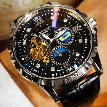 Men’s Luxury Automatic Mechanical Watch  Starry Sky Luminous Dial & Tourbillon Design