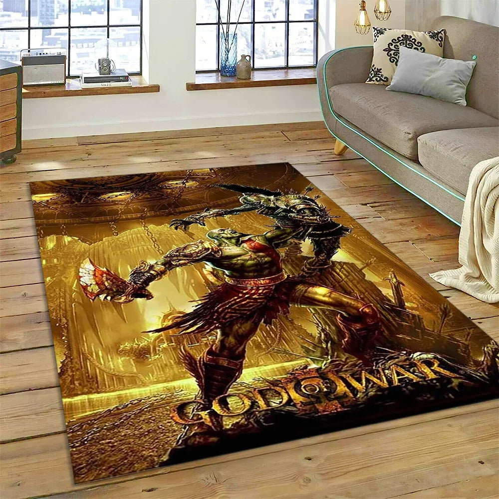 God of War Games Kratos Cartoon 3D Carpet Rug for Bedroom Living Room Home Sofa Decoration,Children Game Large Decor Floor Mat