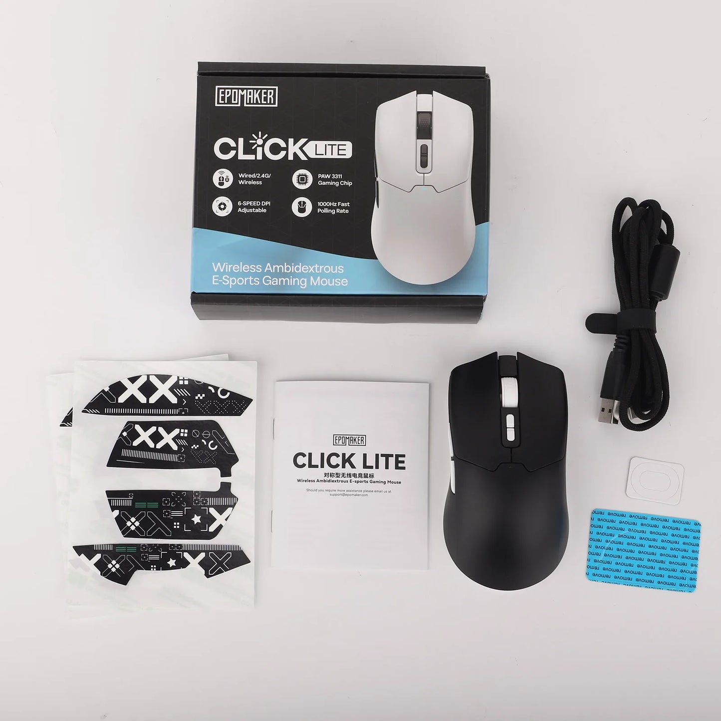 Rato Gaming sem Fios/BT/2.4GHz e com Fio EPOMAKER Click Lite, Sensor PAW3311, 800 a 24000 DPI, com Bateria de 500mAh para PC/Mac/Linux