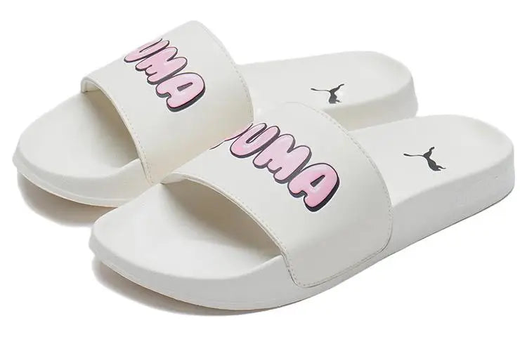 Baskets Puma Leadcat 2.0 Logo Slide blanches, couleur Whisper White, Prism Pink, noir, 387234-01