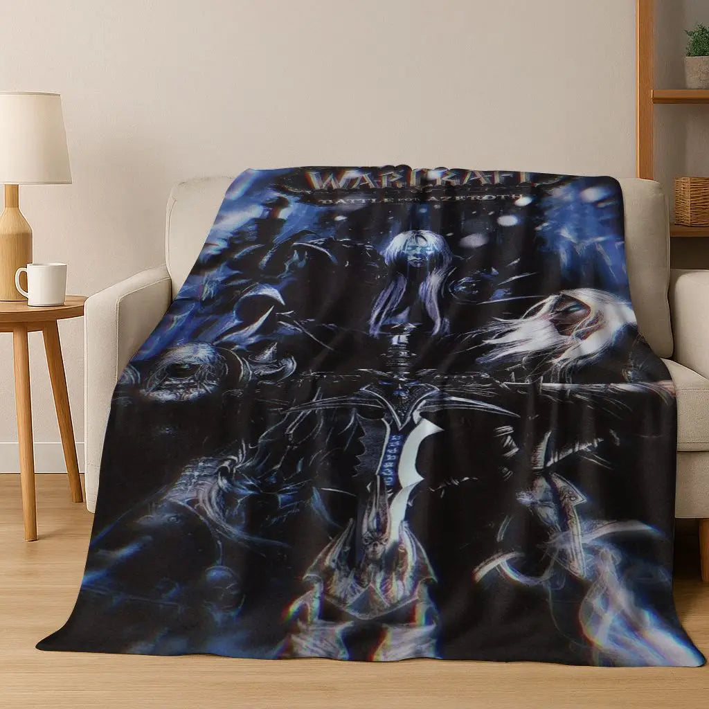 WOW World of Warcraft Arthas Demon Illidan Sylvanas flanellen deken, comfortabele zachte plaid voor thuis, slaapkamer, bed, bankovertrek of cadeau