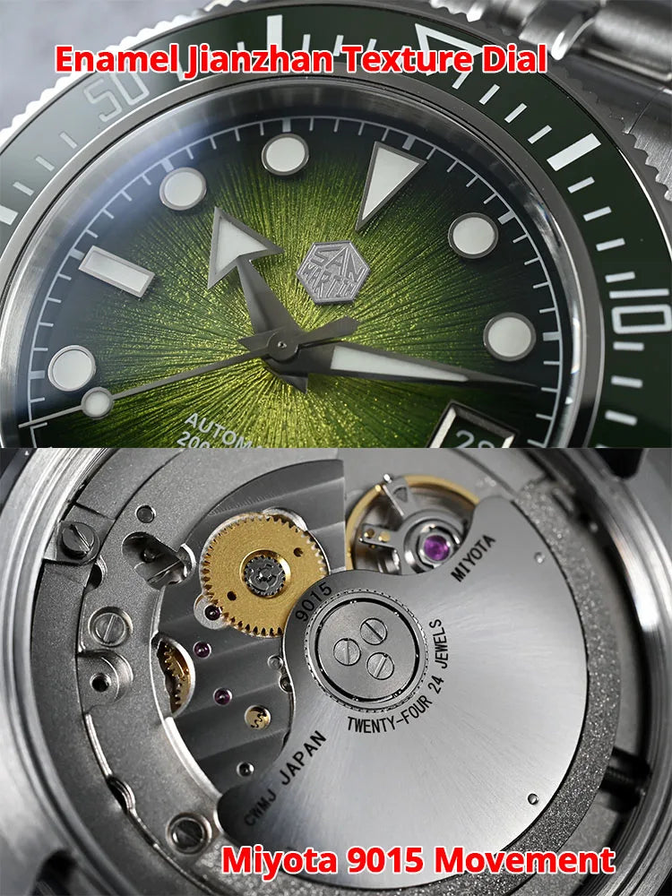 Orologio subacqueo di lusso da uomo San Martin 40mm, Miyota 9015, quadrante smaltato sunburst, automatico meccanico, impermeabile 200m, SN0148