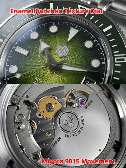Orologio subacqueo di lusso da uomo San Martin 40mm, Miyota 9015, quadrante smaltato sunburst, automatico meccanico, impermeabile 200m, SN0148