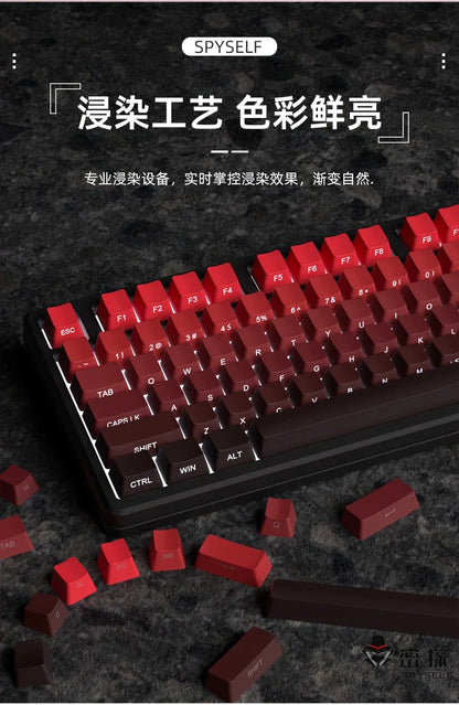 Nuevas teclas para teclado mecánico gaming 60/64/84/98/108 con interruptores MX, 135 teclas OEM PBT con grabado lateral y color degradado rojo y negro