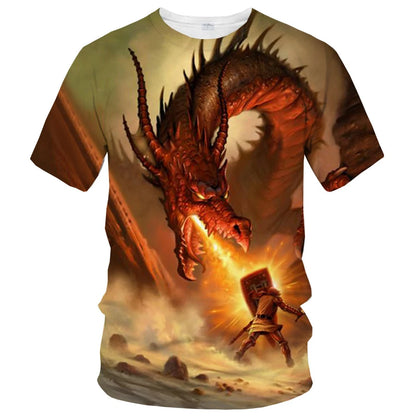 Summer fashion trend fun 3D printed dragon pattern creative casual soft and comfortable short-sleeved T-shirt