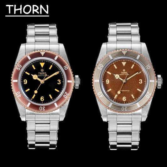 Thorn T028 Bronze Dive Watch PT5000 Automatic Movement Mechanical Watches Aluminum Bezel Sapphire 37mm Men Wristwatch