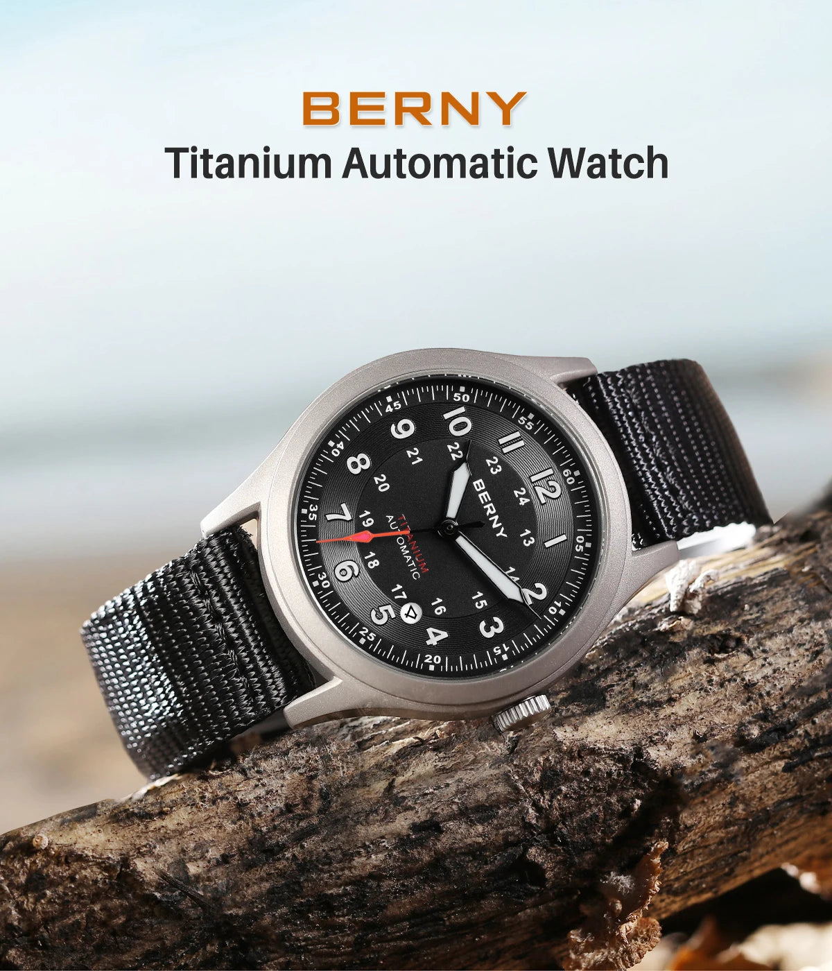 BERNY Titanium Automatic Men's Field Watches Date Sapphire Super Luminous Sports Easy Read Outdoor 10ATM Mechanical Watch