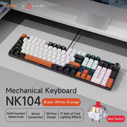 Teclado mecánico AJAZZ NK104 con cable, teclas de doble inyección, 104 teclas, hot-swapping y retroiluminación LED híbrida para gamers, compatible con laptop y PC