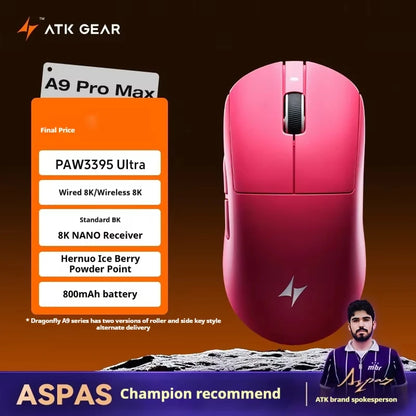 ATK  A9 Plus Gaming Mouse Wireless A9/A9 SE/A9 Pro Tri Mode 8K Gaming Mouse Lightweight A9 Ultimate E-sports PC Gift Customized
