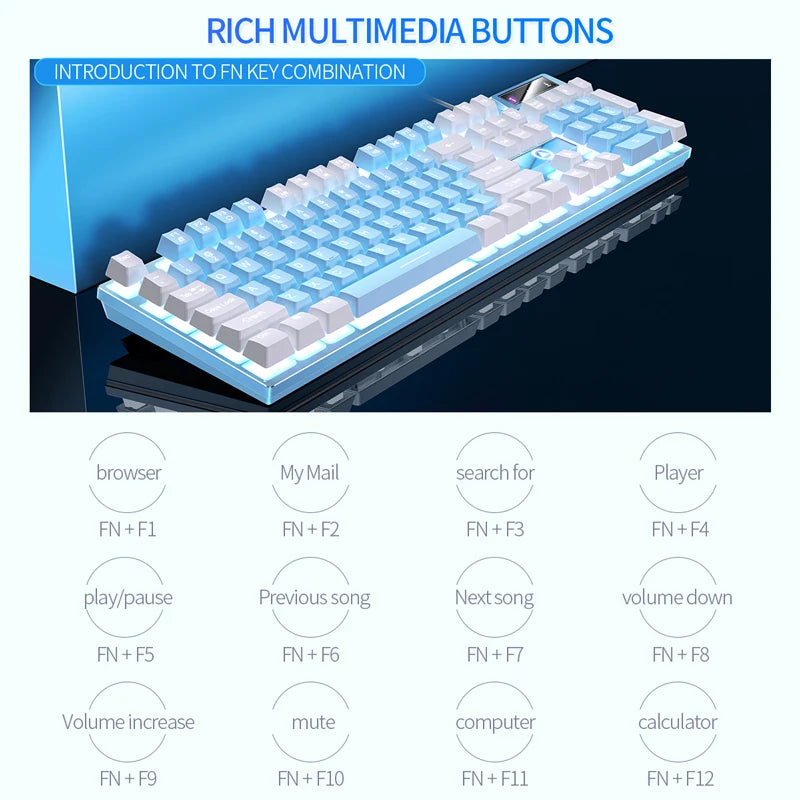 Teclado gaming USB con cable y retroiluminación, teclado gamer de 104 teclas para ordenador/portátil/PC, diseño ergonómico, accesorio gaming para oficina