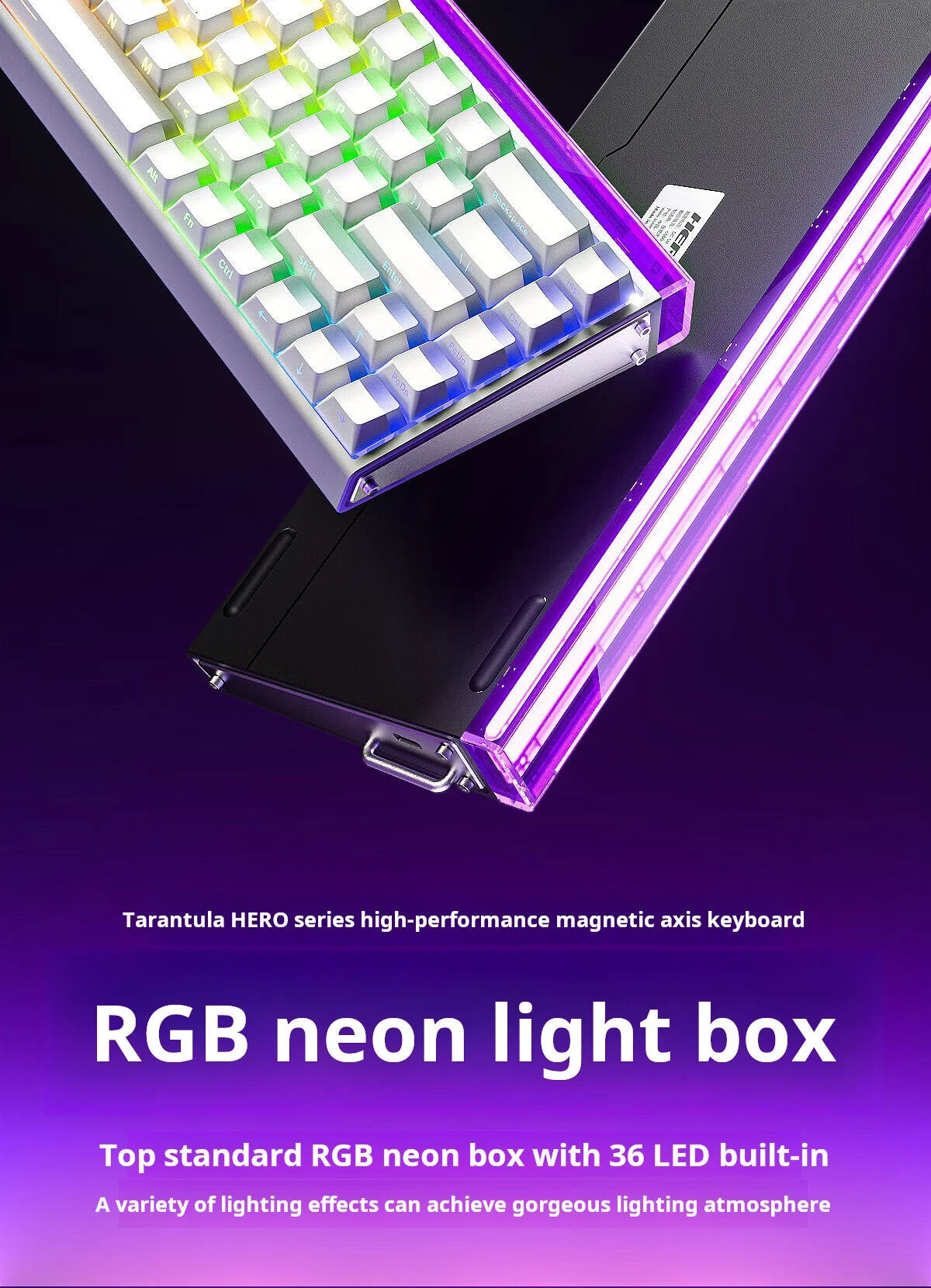 Teclado mecánico gaming AULA HERO 68 HE con eje magnético RT, cable, iluminación RGB, tasa de sondeo 8K y grabado lateral