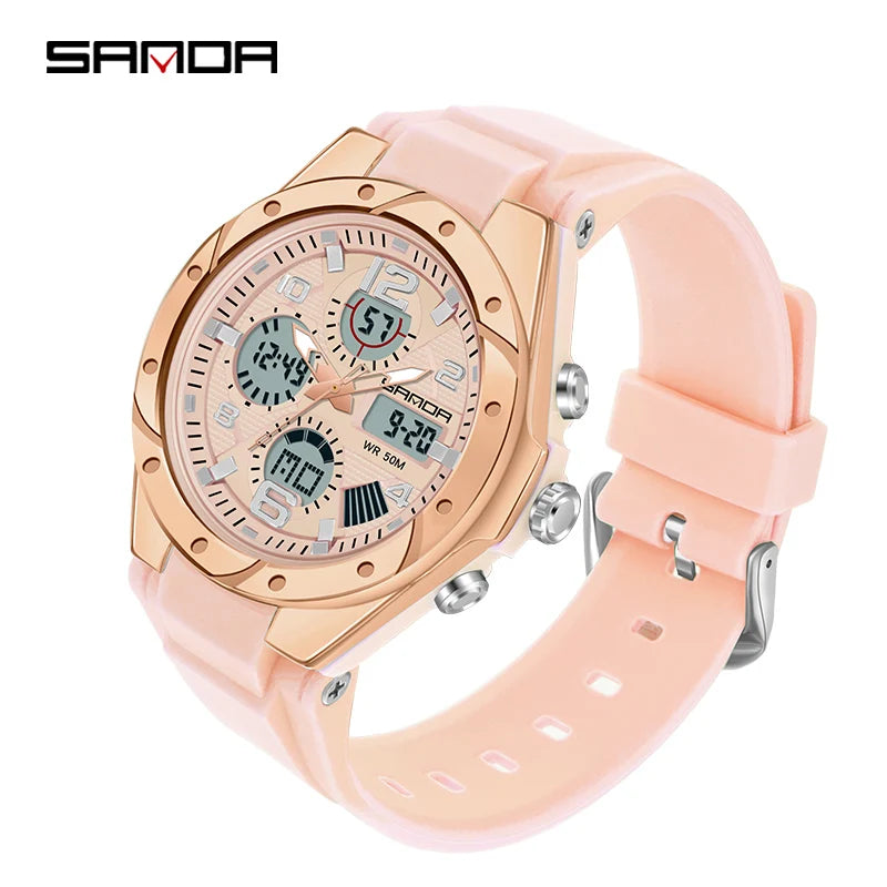 SANDA Top Brand New Lady Luxury Ms LED Digital Sport Watch Leisure Fashion Quartz Watch Women Girl Military 50M Waterproof Watch