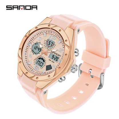 SANDA Top Brand New Lady Luxury Ms LED Digital Sport Watch Leisure Fashion Quartz Watch Women Girl Military 50M Waterproof Watch