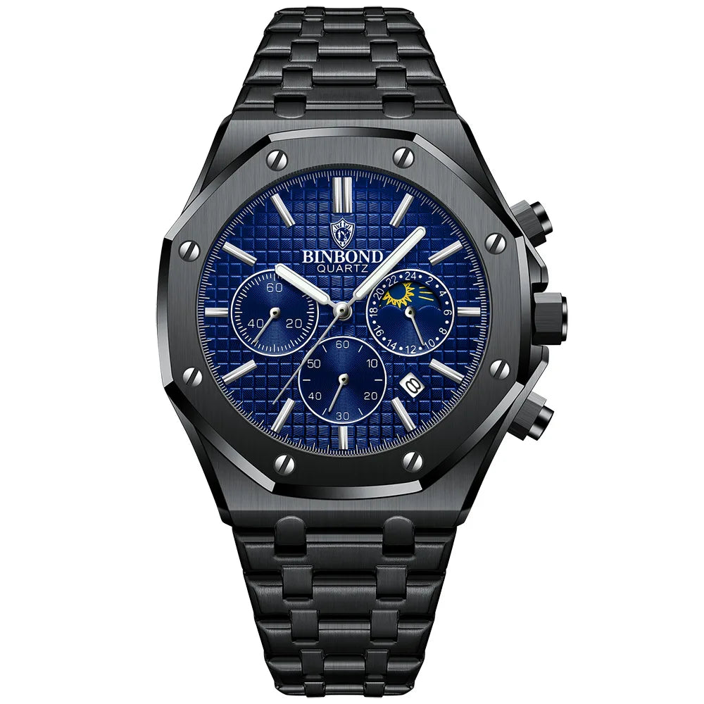 Montre-bracelet à quartz de luxe BINBOND, lumineuse, étanche, chronographe avec date automatique, montre pour homme, montre de sport et d'affaires.