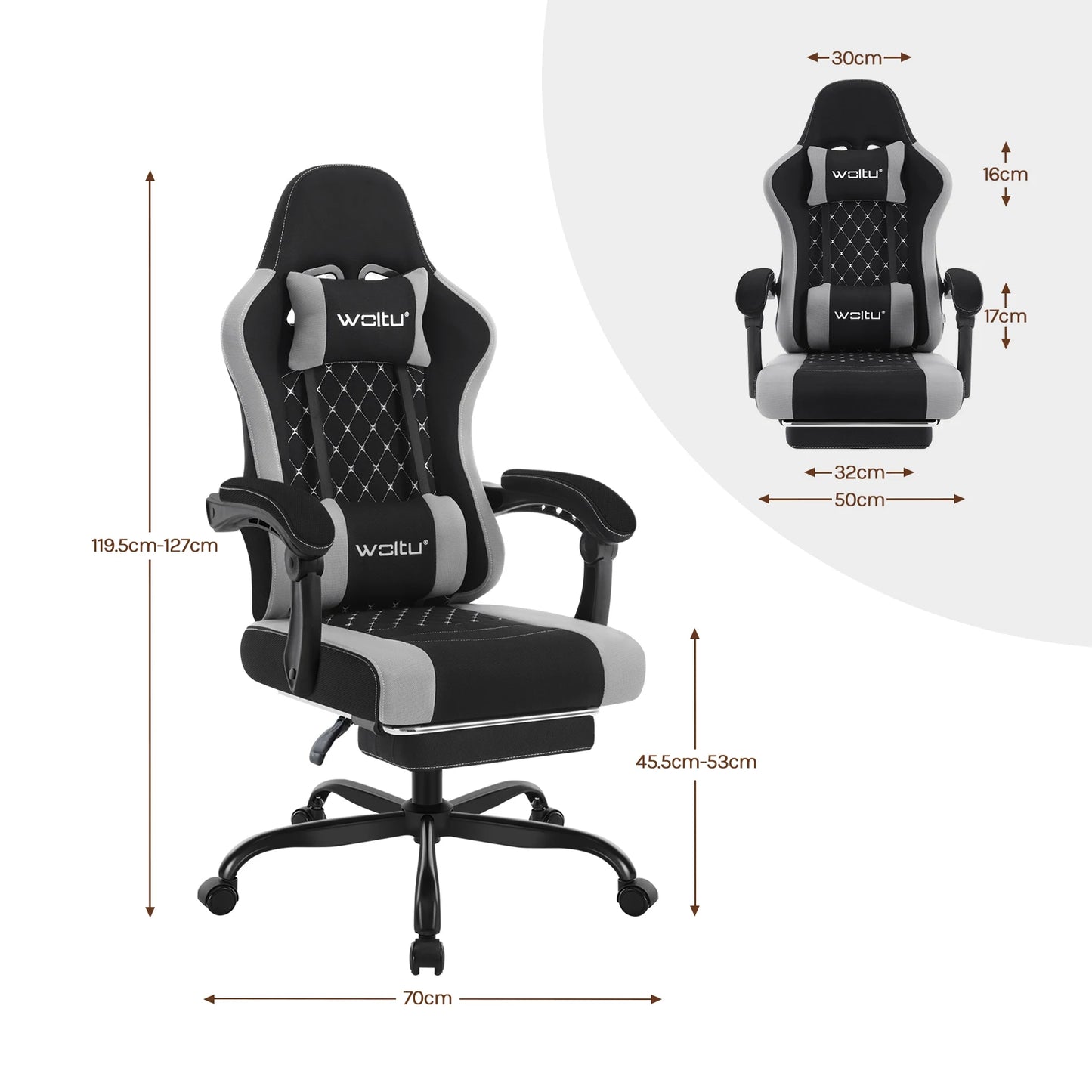 WOLTU Massage Gaming Chair Ergonomic Gamer Chair with Footrest, Lumbar Support, Adjustable Headrest, Swivel Computer Office Chair