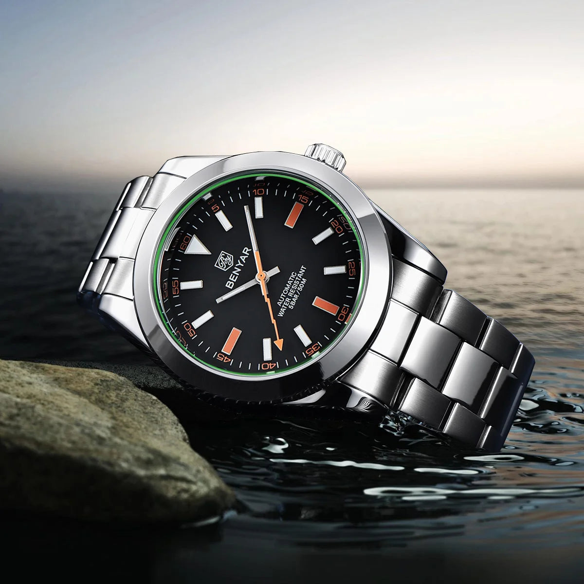 BENYAR – Nuevo reloj para hombre, marca de lujo, reloj mecánico automático, resistente al agua hasta 50 m, modelo deportivo con agujas luminiscentes