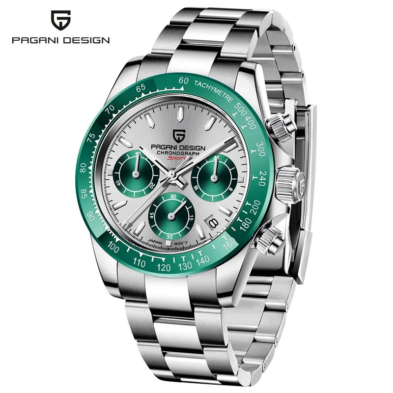Montre-bracelet pour homme PAGANI DESIGN – Chronographe de luxe, mouvement à quartz MIYOTA VK63, verre saphir, étanche, style sportif