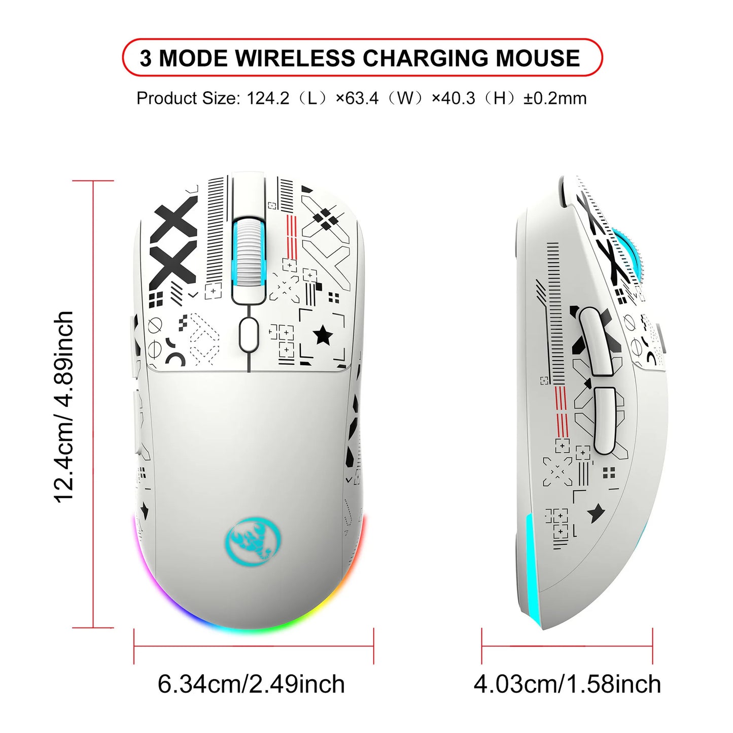 Mouse gaming Bluetooth a 3 modalità, ricaricabile, 2.4G USB wireless, con retroilluminazione RGB, per iPad, tablet, laptop e computer