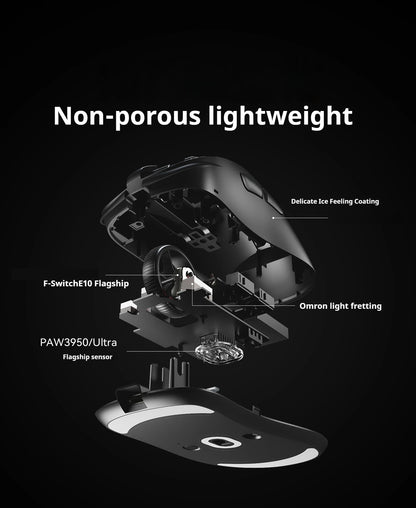 Mouse gaming wireless ATK Z1 Pro Max Ultra con piedini personalizzati, PAW3950, Ultra Smart Speed Wireless, polling rate 8k, latenza ridotta 0.39ms