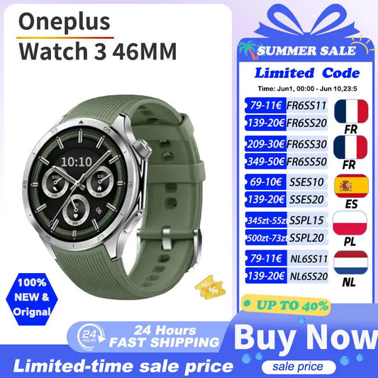 Global Version OnePlus Watch 3 46mm oneplus watch Smart Watch 1.5 inches AMOLED Display 32GB Memory Snapdragon W5 Wear OS by Google IP68