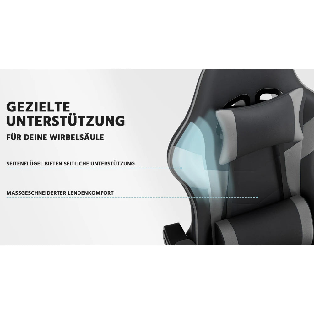 Ergonomic Computer Gaming Chair with Waist Support, Breathable PU Leather Office Chair, Seat Height and Backrest Adjustable