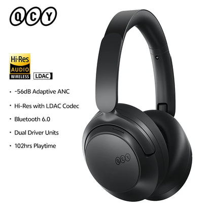Auscultadores Over-Ear QCY H3S ANC Bluetooth 6.0 – Áudio Espacial Hi-Res LDAC, Cancelamento de Ruído Adaptativo -56dB, Auscultadores Sem Fios