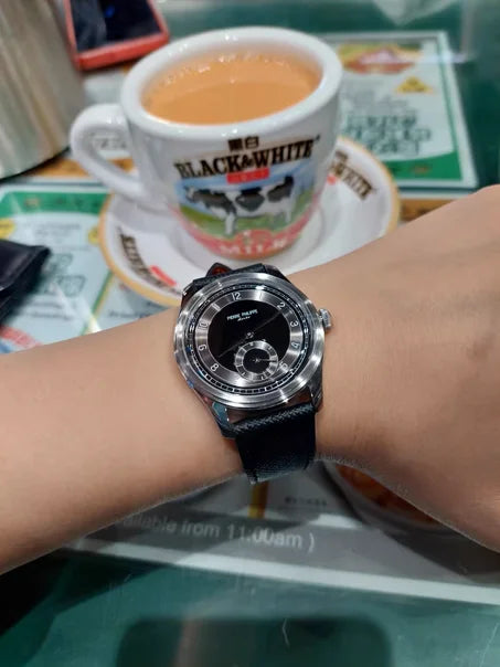 High-end men's 38MM watch black enamel dial ST17 manual mechanical watch leather waterproof