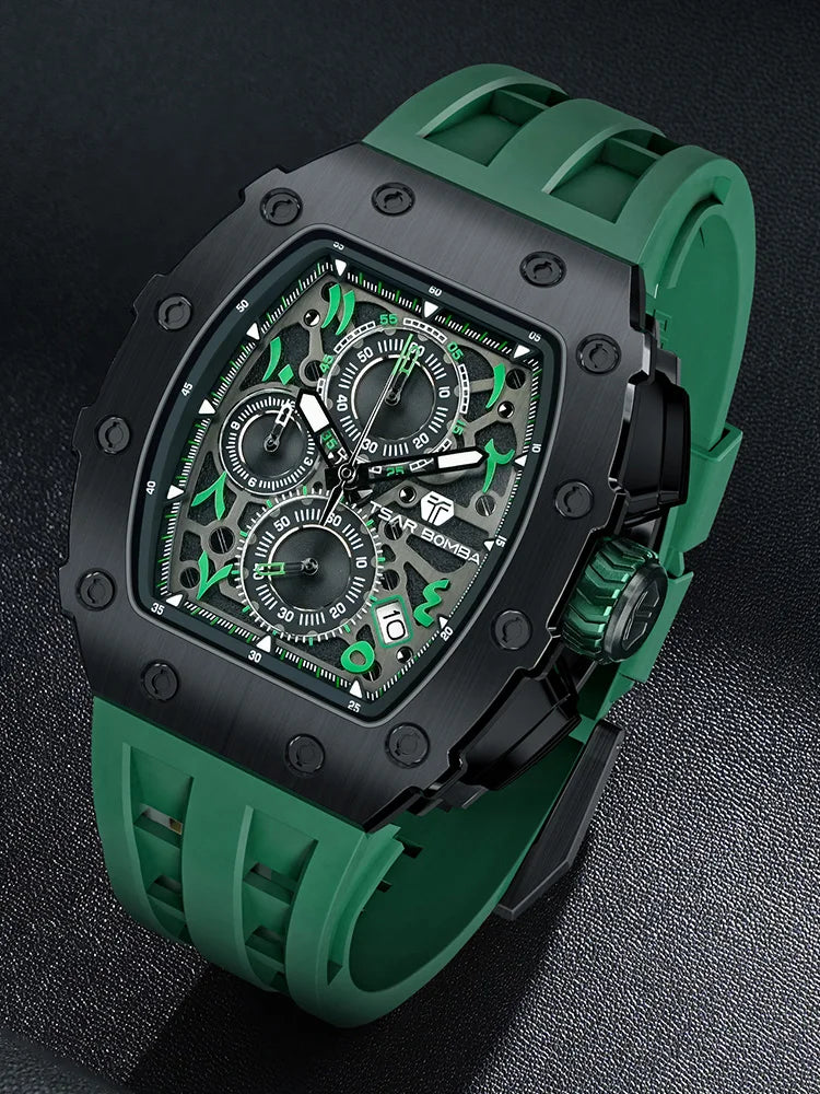 TSAR BOMBA Watch for Men Luxury Brand Tonneau Design Waterproof Clock Stainless Steel Wristwatch Fashion Rectangle Men's Watch