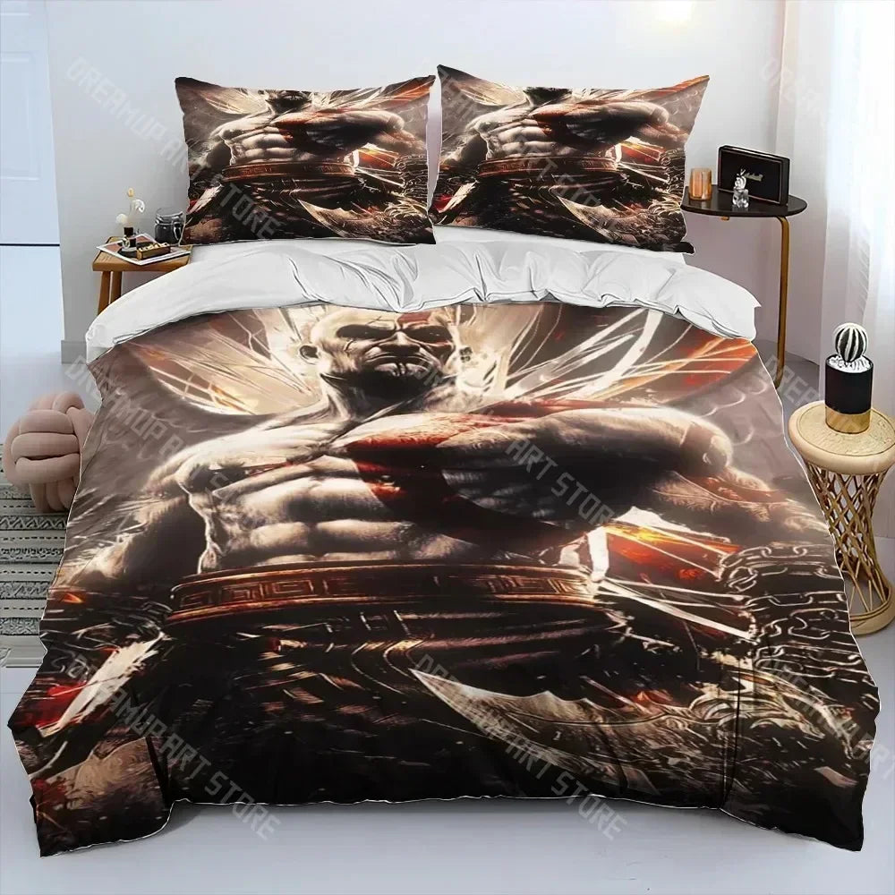 God of War Game Gamers Kratos Comforter Bedding Set,Duvet Cover Bed Set Quilt Cover Pillowcase,king Queen Size Bedding Set Kids