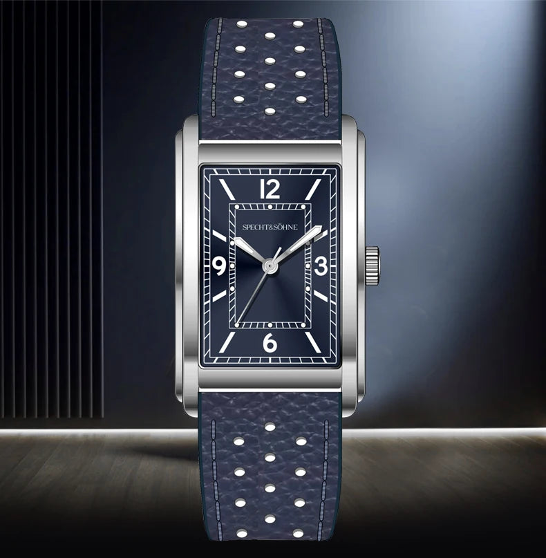 Specht & Söhne New fashion 28MM Square Watch For Men VH31 Movt Sports Watches Blue Stainless Steel Sapphire Crystal Waterproof