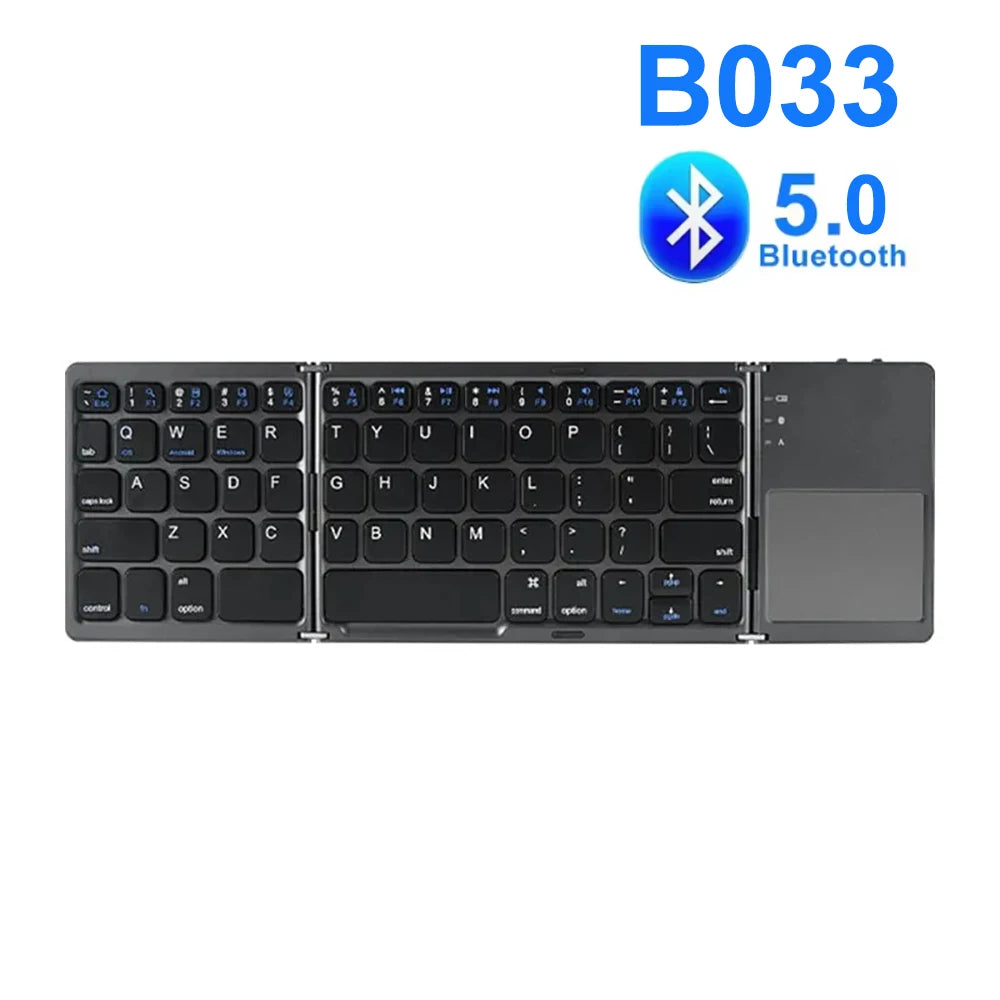 Teclado Bluetooth plegable en tres partes con touchpad, mini teclado portátil recargable, teclado inalámbrico para Windows Android iOS