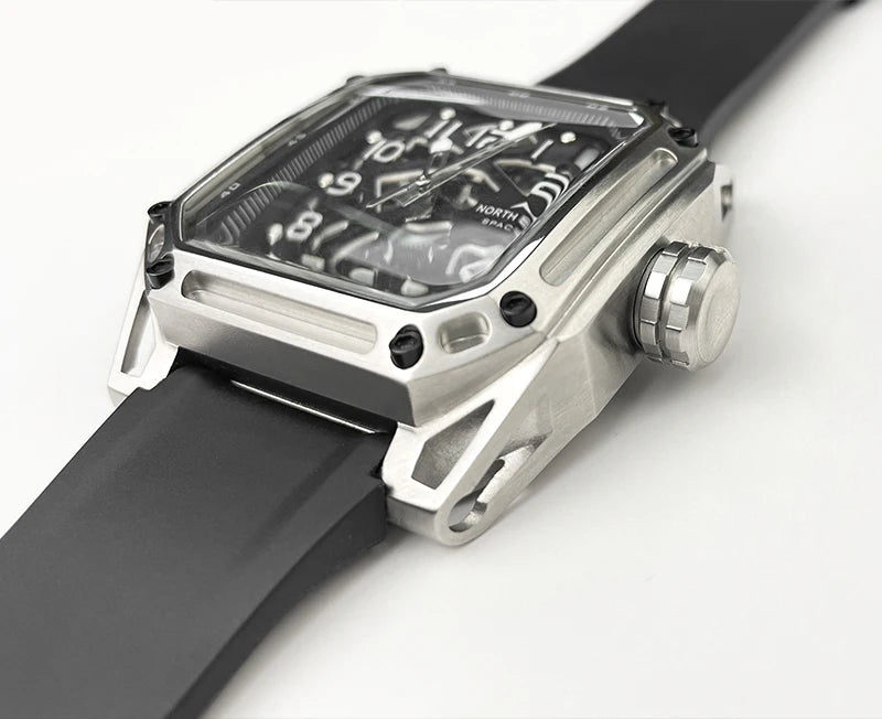 NORTH EDGE Men's Mechanical Watches Stainless Steel Skeleton Automatic Watch For Men Waterproof 100M Seagull's Movement Space X