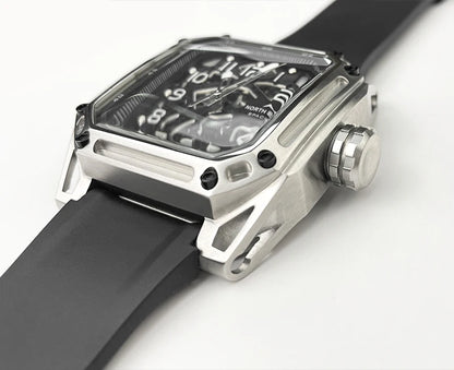 NORTH EDGE Men's Mechanical Watches Stainless Steel Skeleton Automatic Watch For Men Waterproof 100M Seagull's Movement Space X