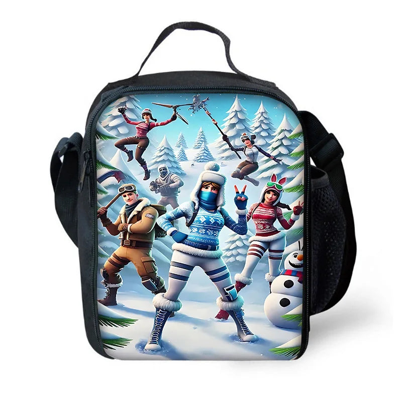 Hot Game Shooting Fortnite Child Insulated Large Capacity Bag for Boys and Girls, Student Outdoor Reusable Thermal Cooler Lunch Box