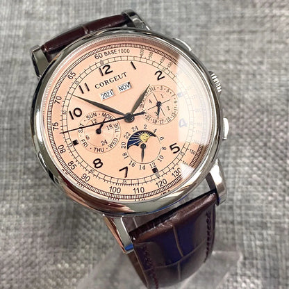 Reloj automático para hombre con multifunción de fecha, día, mes y año, reloj mecánico masculino 316L, caja pulida, indicador día/noche, 42mm